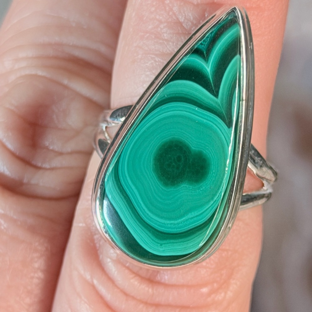 Teardrop Congo Malachite Ring Solid 925 Sterling … - image 1